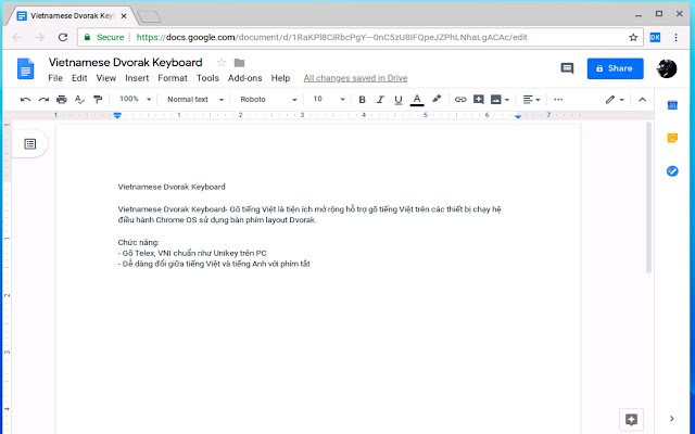 Vietnamese Dvorak Keyboard mula sa Chrome web store na tatakbo sa OffiDocs Chromium online