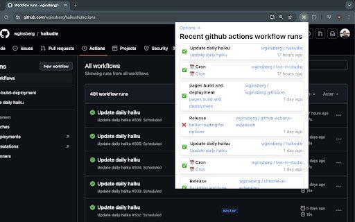 View Github Actions  from Chrome web store to be run with OffiDocs Chromium online