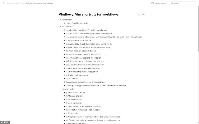 Vimflowy van de Chrome-webwinkel om te worden uitgevoerd met OffiDocs Chromium online
