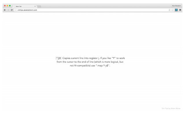 Vim Tips New Tab Replacement  from Chrome web store to be run with OffiDocs Chromium online