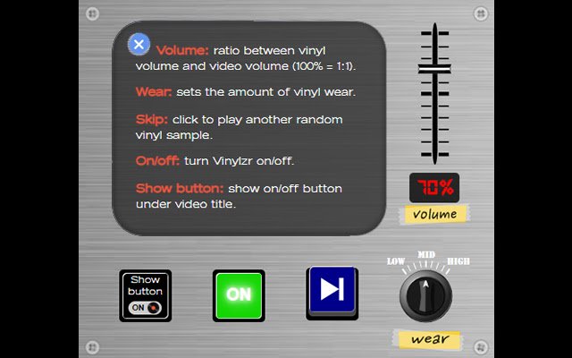 Vinylizr สำหรับ YouTube™ จาก Chrome เว็บสโตร์เพื่อใช้งานร่วมกับ OffiDocs Chromium ออนไลน์