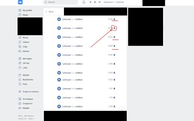 VK music download  from Chrome web store to be run with OffiDocs Chromium online