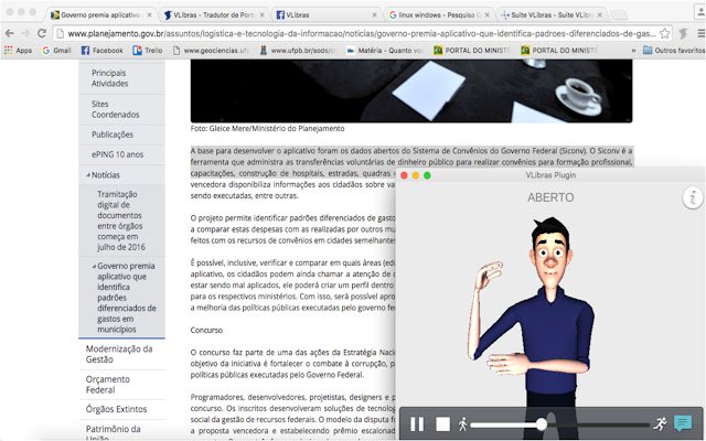 VLibras  from Chrome web store to be run with OffiDocs Chromium online