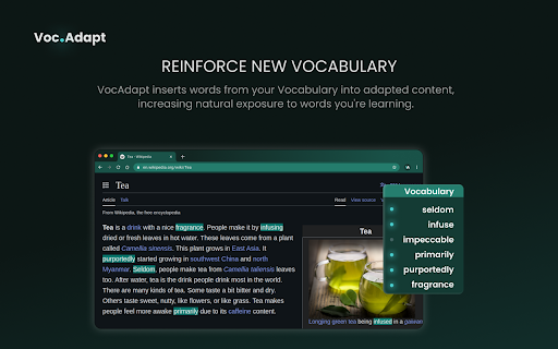 VocAdapt – Language Learning with Simplified Content  from Chrome web store to be run with OffiDocs Chromium online