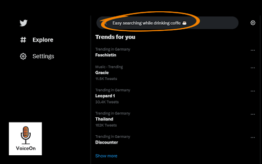 Voice ON  from Chrome web store to be run with OffiDocs Chromium online