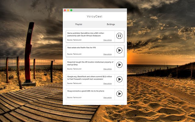 VoicyCast  from Chrome web store to be run with OffiDocs Chromium online