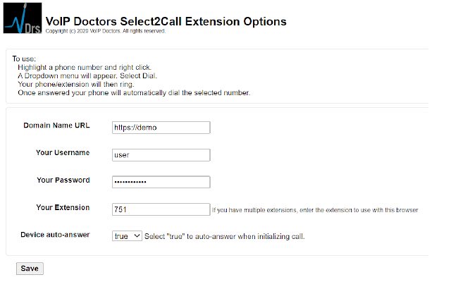 Chrome 网上商店的 VoIP Doctors Select2Call 将与 OffiDocs Chromium 在线运行