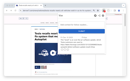Vox  from Chrome web store to be run with OffiDocs Chromium online
