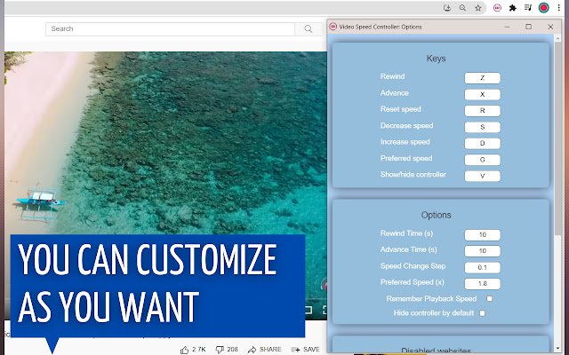 VSC Video Speed Controller  from Chrome web store to be run with OffiDocs Chromium online