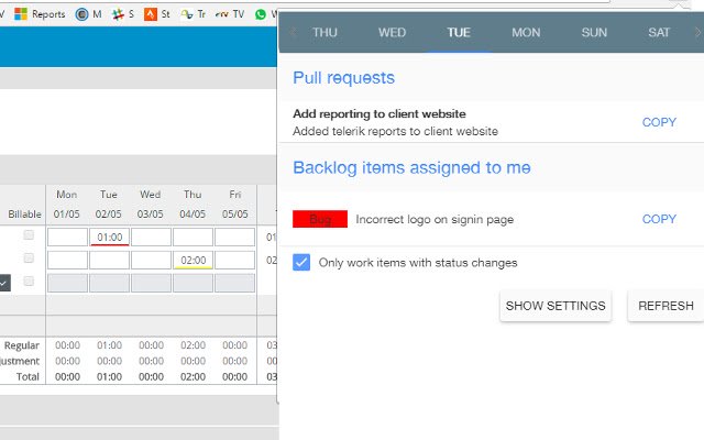 VSTS Timesheet Assistant  from Chrome web store to be run with OffiDocs Chromium online