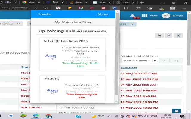 Vula Deadlines  from Chrome web store to be run with OffiDocs Chromium online