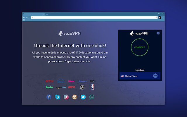 Proksi VuzeVPN daripada kedai web Chrome untuk dijalankan dengan OffiDocs Chromium dalam talian