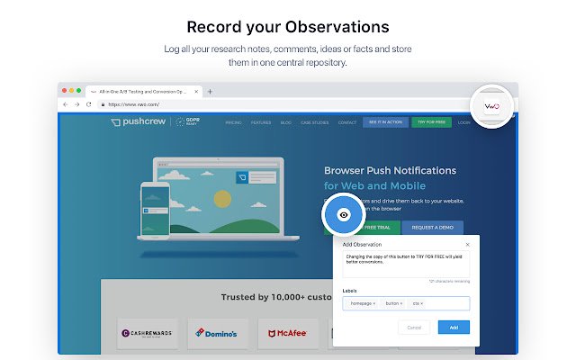 VWO  from Chrome web store to be run with OffiDocs Chromium online