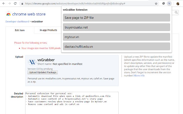 vxGrabber из интернет-магазина Chrome будет работать с OffiDocs Chromium онлайн