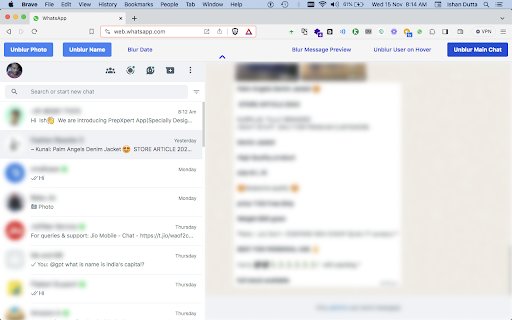 WA Blur: Hide Whatsapp™ chats by blurring  from Chrome web store to be run with OffiDocs Chromium online