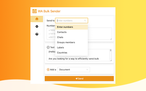 WA Bulk Sender  from Chrome web store to be run with OffiDocs Chromium online