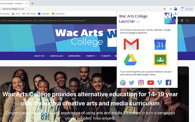 Wac Arts College Launcher from Chrome web store to be run with OffiDocs Chromium online Wac Arts College Launcher from Chrome web store to be run with OffiDocs Chromium online
