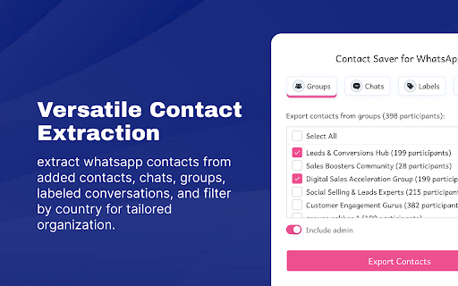WA Contacts Extractor  Download Group Phone Numbers | WASBB.COM  from Chrome web store to be run with OffiDocs Chromium online