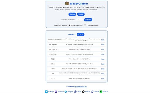 WalletCrafter(钱包工坊) 一键生成多链钱包助记词  from Chrome web store to be run with OffiDocs Chromium online