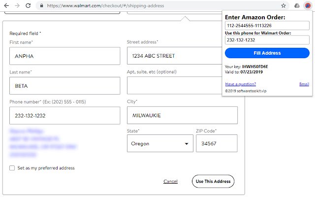 Chrome ウェブストアからの Walmart Auto Fill Address を OffiDocs Chromium online で実行