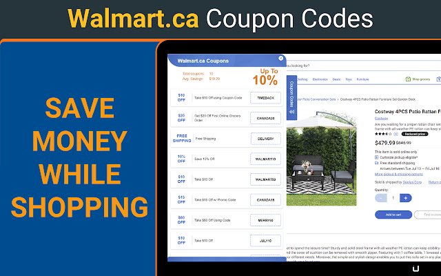 Walmart.ca Coupon  Promo Codes  from Chrome web store to be run with OffiDocs Chromium online