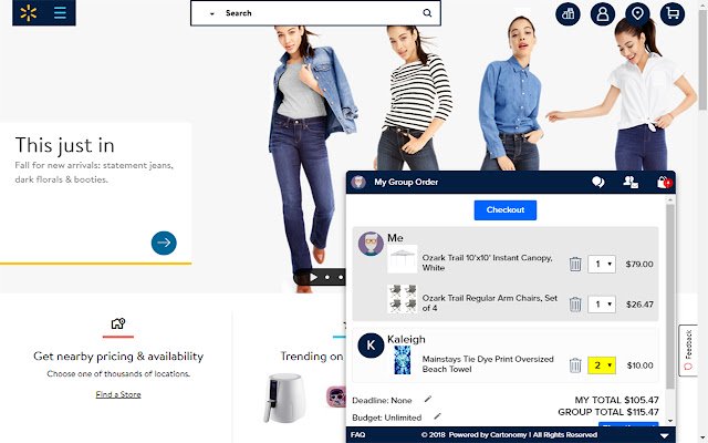 Chrome ウェブストアからの Walmart Group Shopping を OffiDocs Chromium online で実行