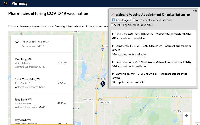 walmart vaccine appointment checker extension  from Chrome web store to be run with OffiDocs Chromium online