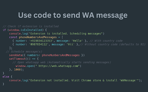 WAMessage API from Chrome web store to be run with OffiDocs Chromium online WAMessage API from Chrome web store to be run with OffiDocs Chromium online
