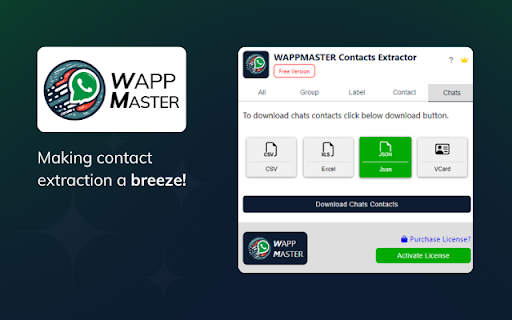 WAPPMASTER Contacts Extractor  from Chrome web store to be run with OffiDocs Chromium online