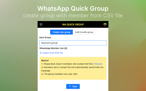 WA Quick Group Import WA Group members CSV  from Chrome web store to be run with OffiDocs Chromium online