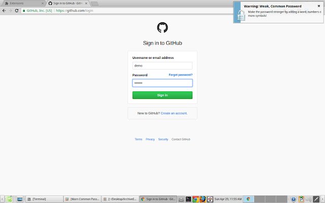 Warn Common Password  from Chrome web store to be run with OffiDocs Chromium online