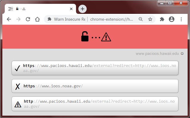 Warn Insecure Redirection  from Chrome web store to be run with OffiDocs Chromium online