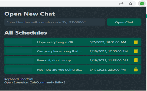 WA Schedule Messages from Chrome web store to be run with OffiDocs Chromium online WA Schedule Messages from Chrome web store to be run with OffiDocs Chromium online