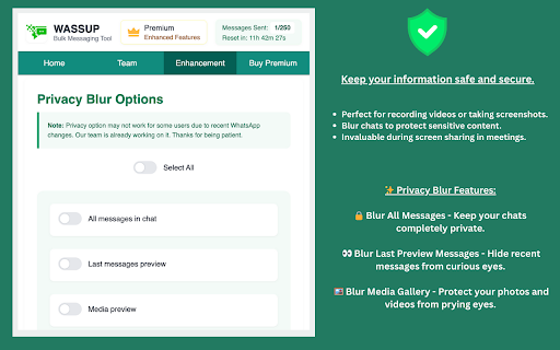 Wassup Bulk Message Sender  from Chrome web store to be run with OffiDocs Chromium online