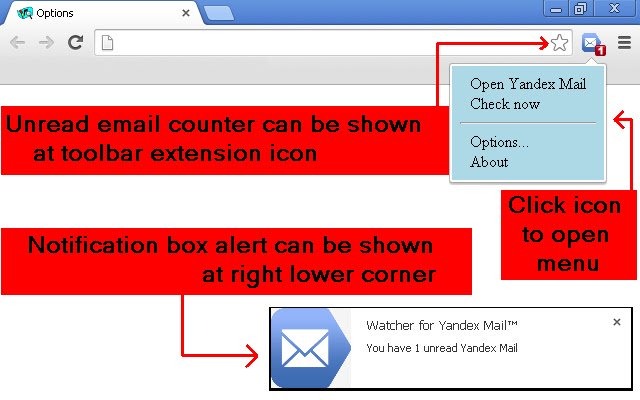 Watcher for Yandex Mail™ من متجر Chrome الإلكتروني ليتم تشغيله مع OffiDocs Chromium عبر الإنترنت