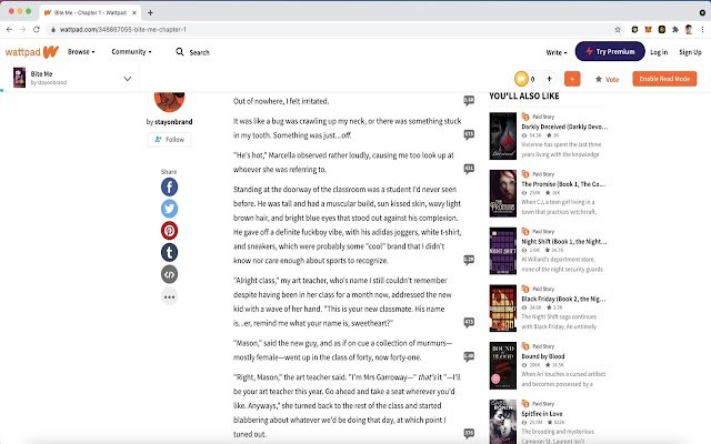 Ang Wattpad Read Mode mula sa Chrome web store na tatakbo sa OffiDocs Chromium online