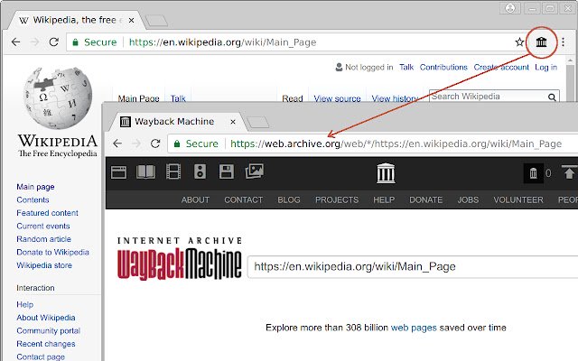 Wayback Machine Lookup  from Chrome web store to be run with OffiDocs Chromium online