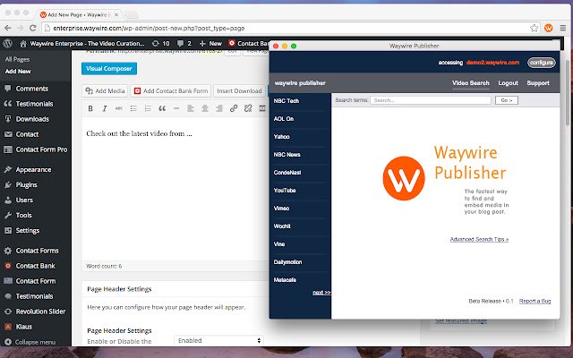 Chrome ウェブストアの Waywire Publisher を OffiDocs Chromium online で実行