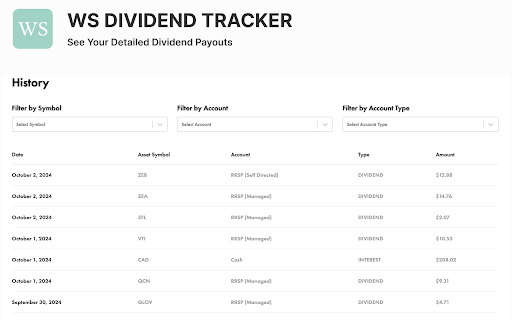 WealthSimple Dividend Tracker  from Chrome web store to be run with OffiDocs Chromium online