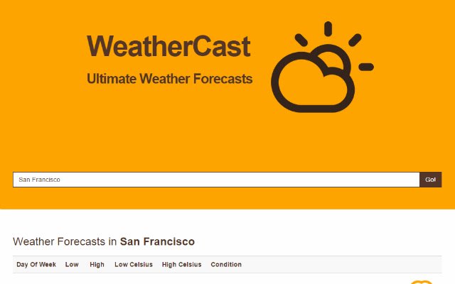 WeatherCast dal negozio web di Chrome da eseguire con OffiDocs Chromium online