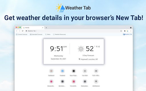 WeatherTab de Chrome web store se ejecutará con OffiDocs Chromium en línea