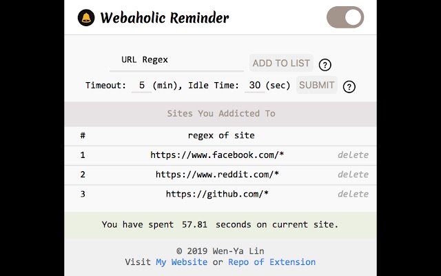 Webaholic Reminder ze sklepu internetowego Chrome do uruchomienia z OffiDocs Chromium online