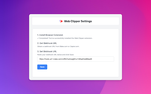 Web Clipper Webhook  from Chrome web store to be run with OffiDocs Chromium online