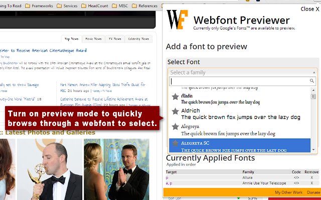 Webfont Previewer de Chrome web store para ejecutarse con OffiDocs Chromium en línea