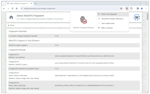 WebGPU Fingerprint Defender  from Chrome web store to be run with OffiDocs Chromium online