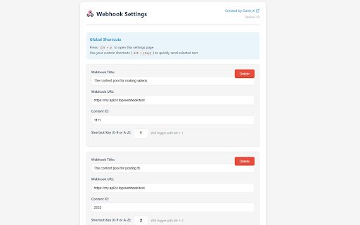 Webhook Content Sender  from Chrome web store to be run with OffiDocs Chromium online
