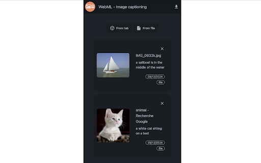 webml image captioning  from Chrome web store to be run with OffiDocs Chromium online