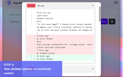 WebpageMonitor  from Chrome web store to be run with OffiDocs Chromium online