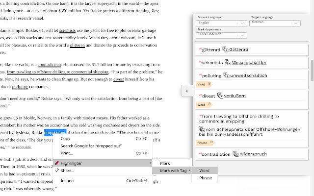 صفحات الويب Highlighter Translator من متجر Chrome الإلكتروني ليتم تشغيلها باستخدام OffiDocs Chromium عبر الإنترنت