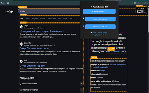 Web Performance HUD  from Chrome web store to be run with OffiDocs Chromium online